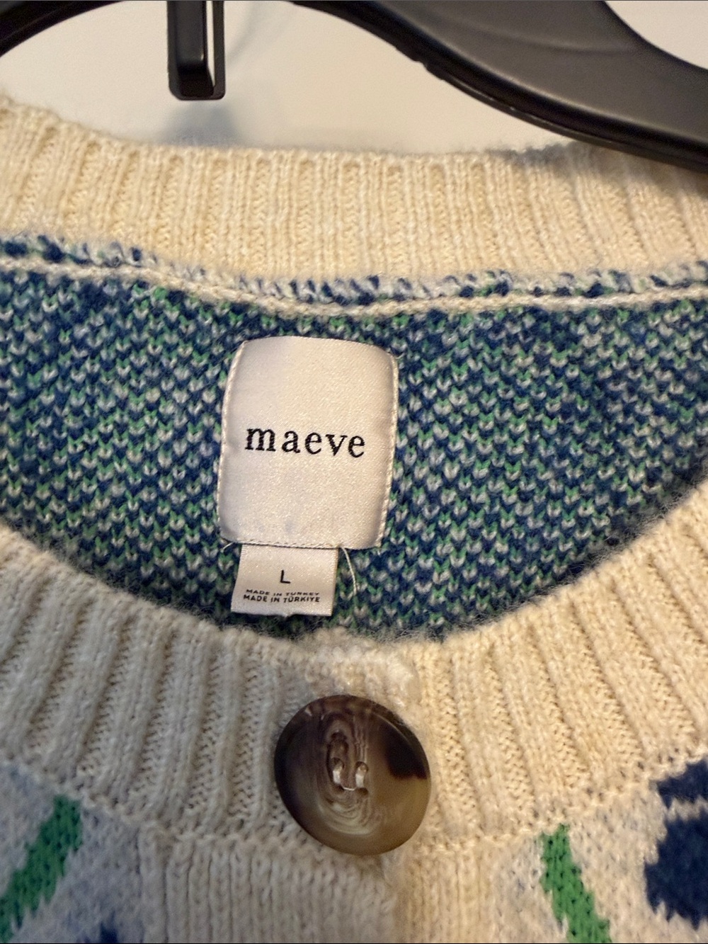 Maeve Cream Blue Green Patterned Button-Front Cardigan - Picture 2 of 4